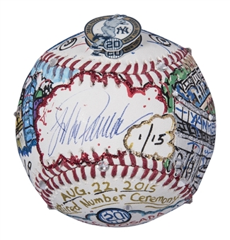Jorge Posada Autographed Painted Artwork Baseball by Charles Fazzino (Steiner)